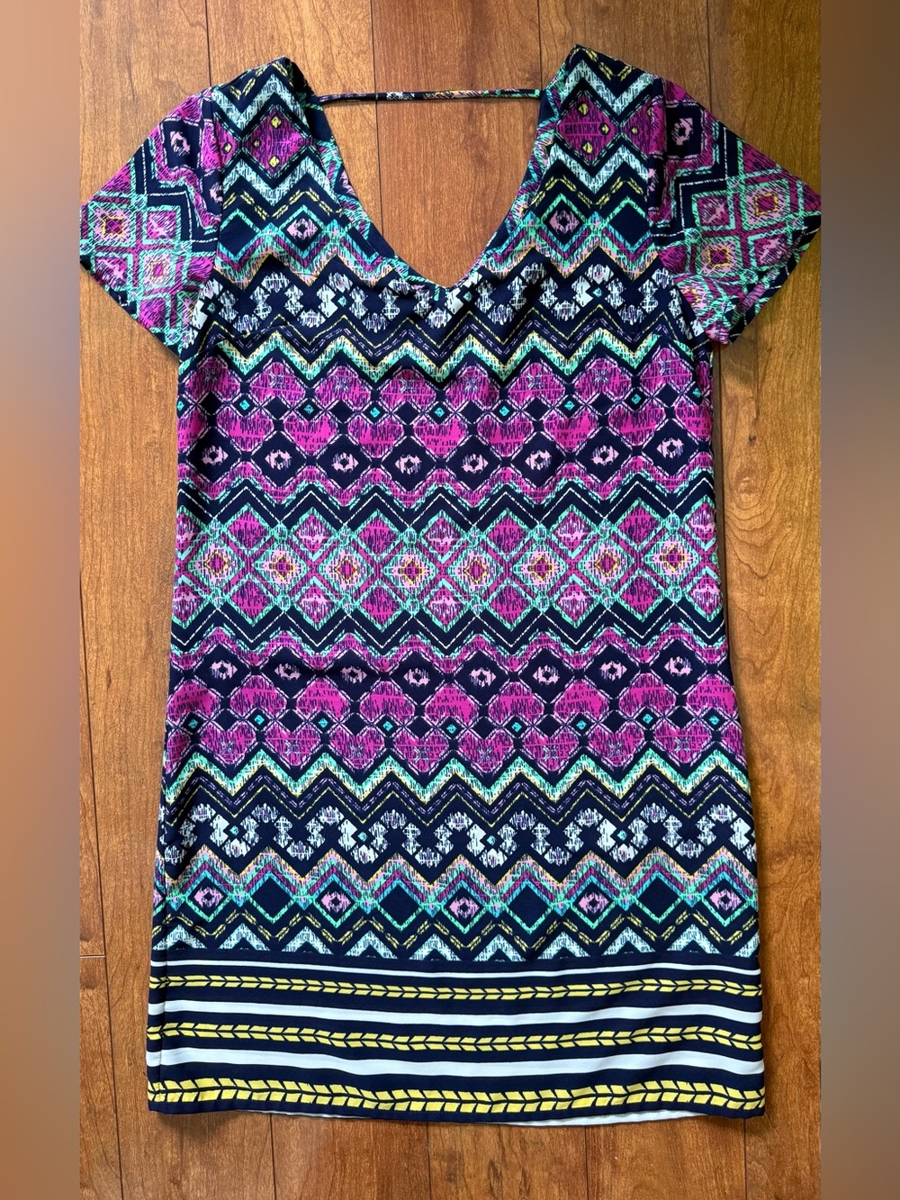 Red Camel Multicolor Geometric Shift Dress Short Sleeve Size XS